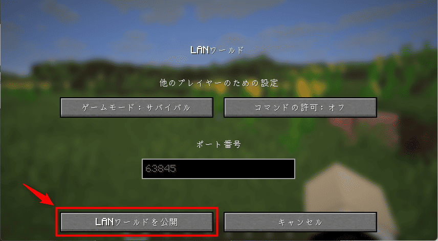 「LANワールドを公開」を選択する