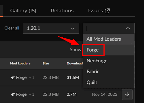 画像：「Forge」を選択