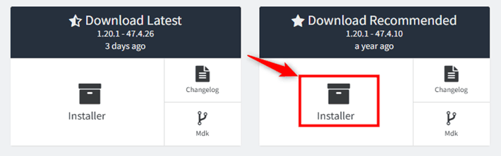 画像：「Download Recommended」の「Installer」をクリック