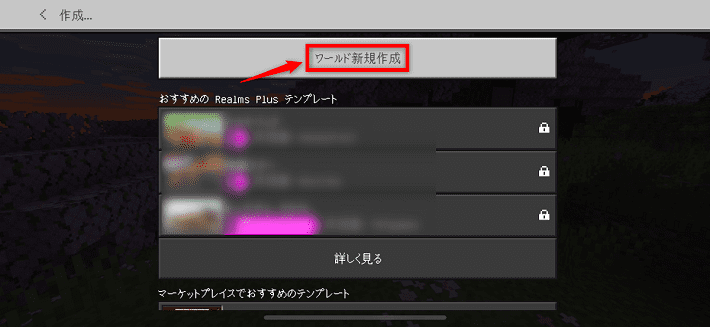 画像：「ワールド新規作成」をタップする