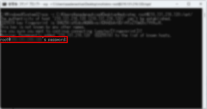 画像：「rootパスワード」を入力する