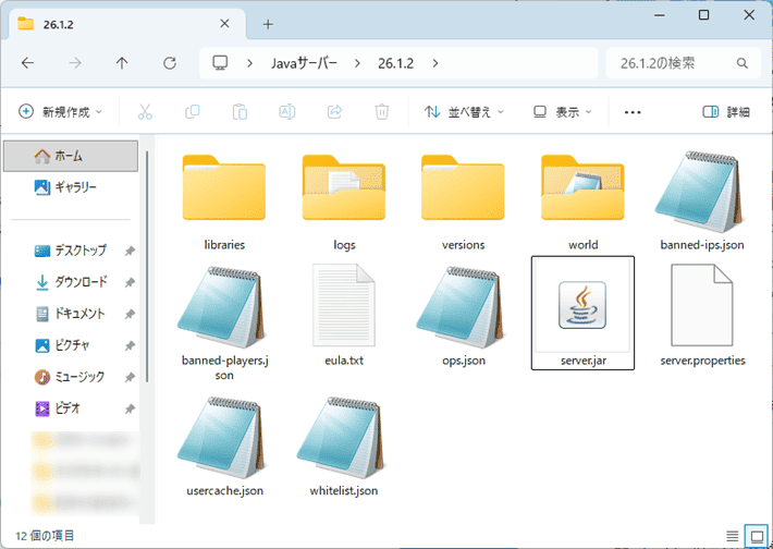 画像:サーバープログラムが入っているフォルダを開く
