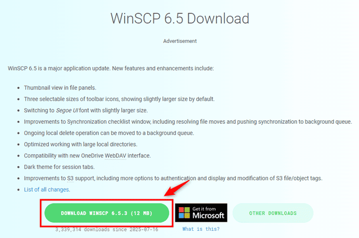 画像：『WinSCP』のダウンロードページ