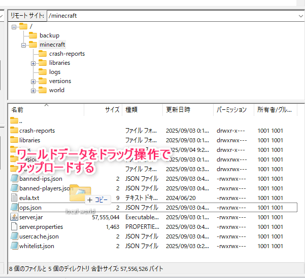 画像：ワールドデータをアップロードする