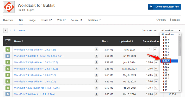 画像：「1.19.4」を選択