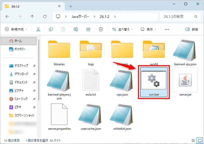 画像:バッチファイルをダブルクリックする