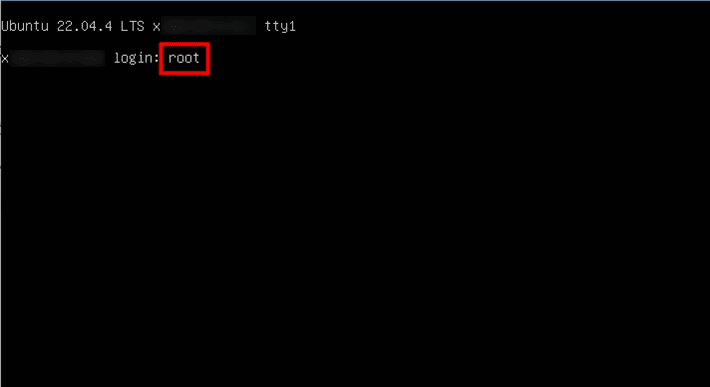 画像:「root」と入力する
