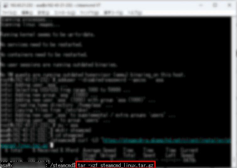 画像：「SteamCMD」ファイルを解凍する