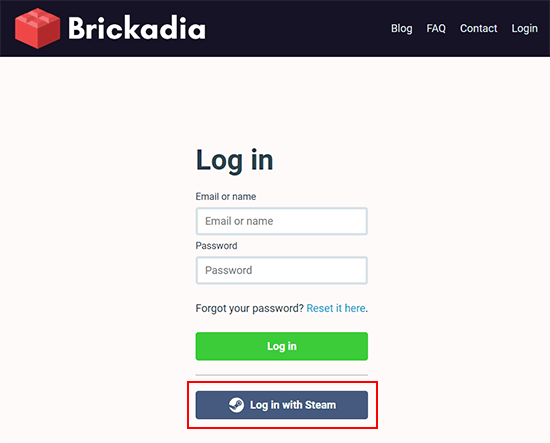 Brickadia公式サイトのログインページ
