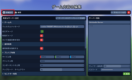 ゲーム内設定